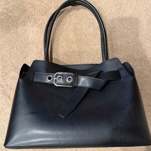 H&M Black Leather Shoulder Tote with Buckle Strap